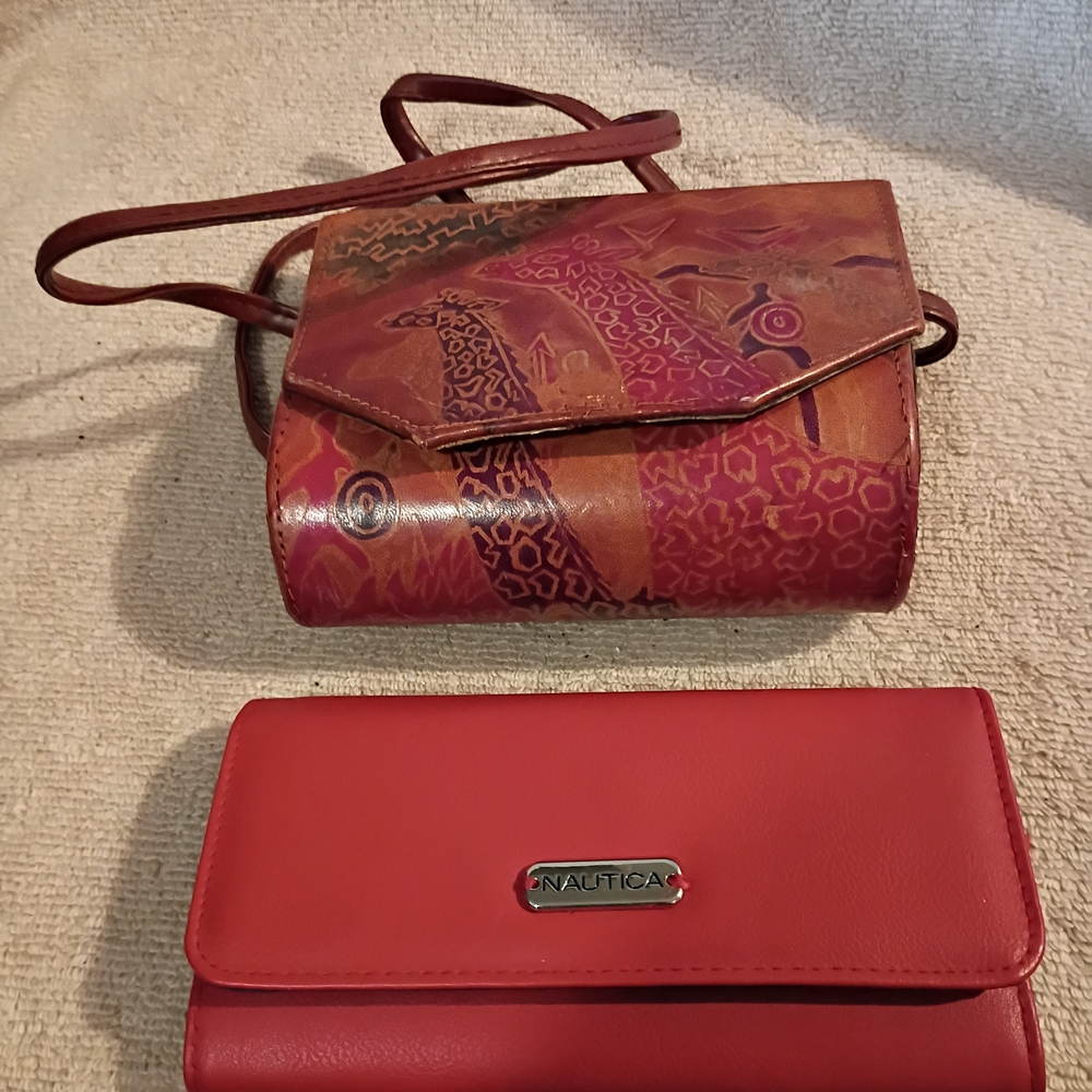 Nautica Red Wallet with India Patterned Red-Brown Crossbody